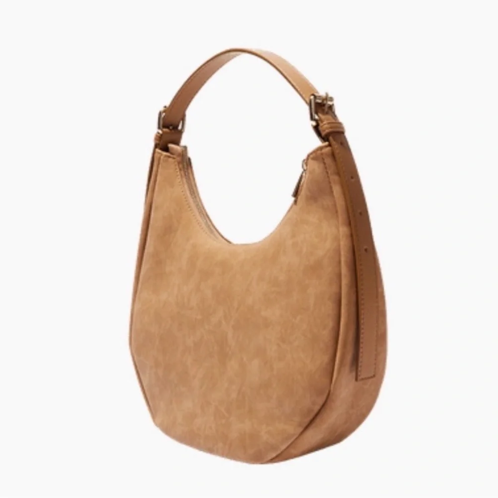 NWT 4TH & RECKLESS Una Faux Suede Crescent Shoulder Bag Tan Gold Hardware Hobo - Picture 3 of 10